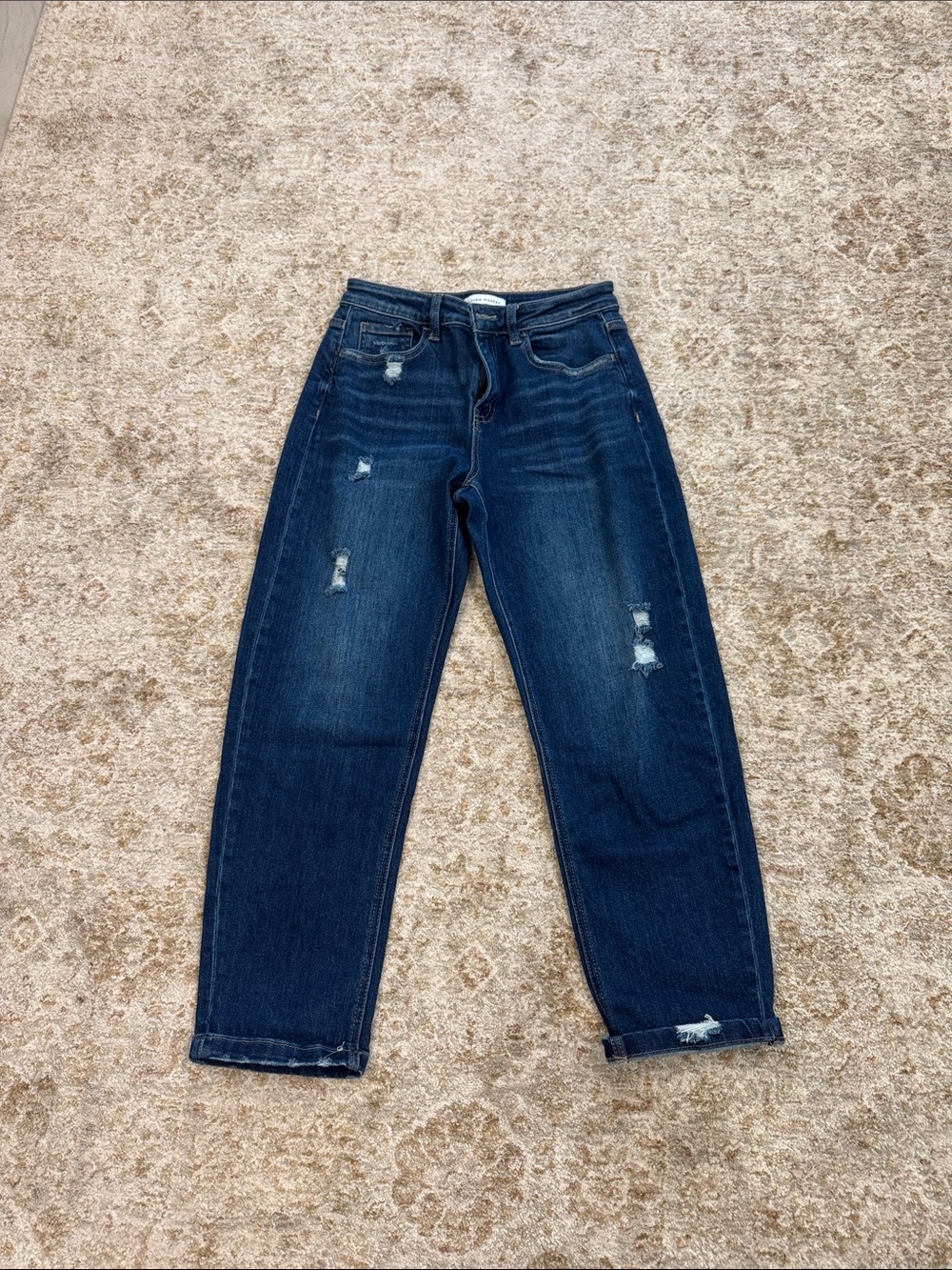 Flying Monkey - Dark Blue Distressed Women's Jeans - Wide leg, Barrel Jeans